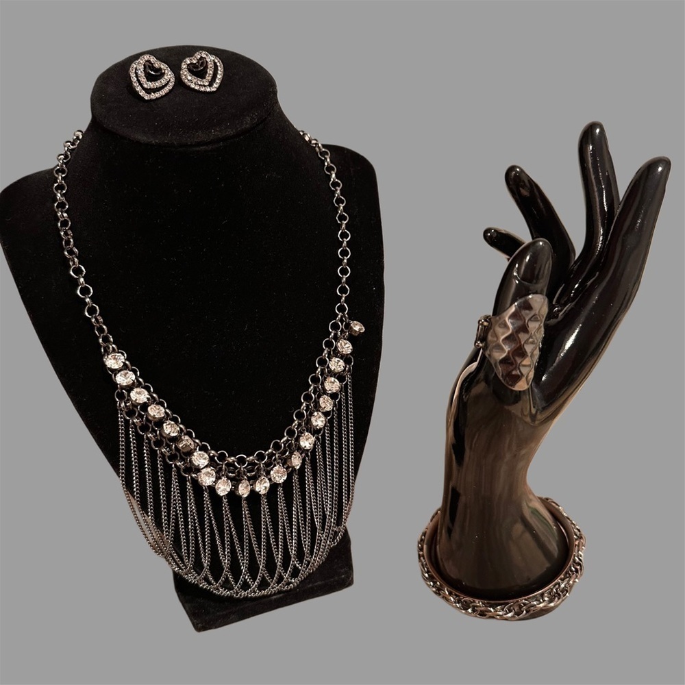 Jewelry Bundle (4) Necklace, Bangle, Stretchy Ring & Double Heart Earrings Set - Picture 3 of 14